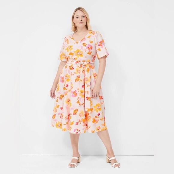 Lane Bryant Dresses & Skirts - Lane Bryant Pink Floral Lena V Neck Midi Dress Sz.20W NWT